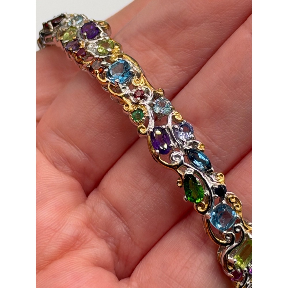 Michael Valitutti Gems en Vogue Sterling Silver Multi Gemstone Hinged Bracelet